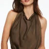 Blouses & Tops | Blouses & Tops-Dynamite Draped Open Back Satin Top Brown