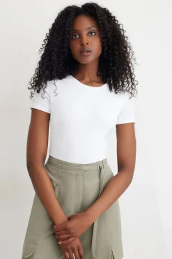 Tees & Tanks | Tees & Tanks-Dynamite Drea Sculpt Bodysuit White