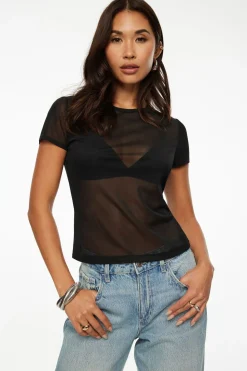 Tees & Tanks | Online Exclusives-Dynamite Drea Sheer Mesh T Shirt Black