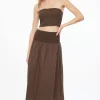 Skirts & Skorts | Skirts-Dynamite Drop Waist Smocked Maxi Skirt Brown