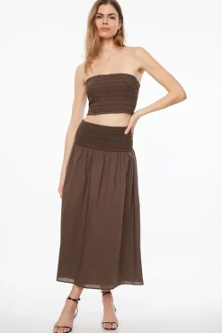 Skirts & Skorts | Skirts-Dynamite Drop Waist Smocked Maxi Skirt Brown