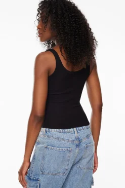 Tees & Tanks-Dynamite Elize Round Neck Tank Top Black