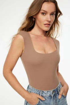 Tees & Tanks | Tees & Tanks-Dynamite Elle Open Back Jersey Bodysuit Brown