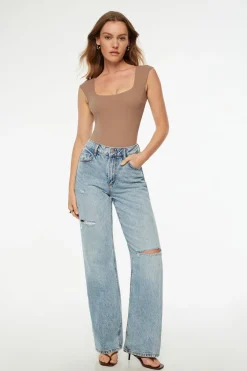 Tees & Tanks | Tees & Tanks-Dynamite Elle Open Back Jersey Bodysuit Brown