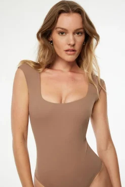 Tees & Tanks | Tees & Tanks-Dynamite Elle Open Back Jersey Bodysuit Brown