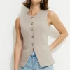 Blazers & Vests | Vests-Dynamite Emery Round Neck Flyaway Vest Brown