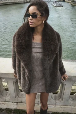 Coats & Jackets | Classic Coats-Dynamite Faux Fur Midi Jacket Brown