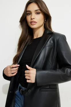 Coats & Jackets | Classic Coats-Dynamite Faux Leather Blazer Coat Black