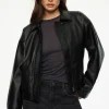 Coats & Jackets | Classic Coats-Dynamite Faux Leather Bomber Jacket Black