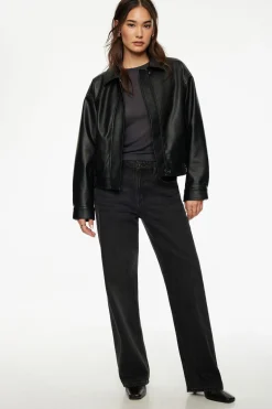 Coats & Jackets | Classic Coats-Dynamite Faux Leather Bomber Jacket Black