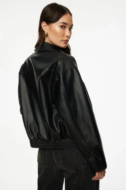 Coats & Jackets | Classic Coats-Dynamite Faux Leather Bomber Jacket Black