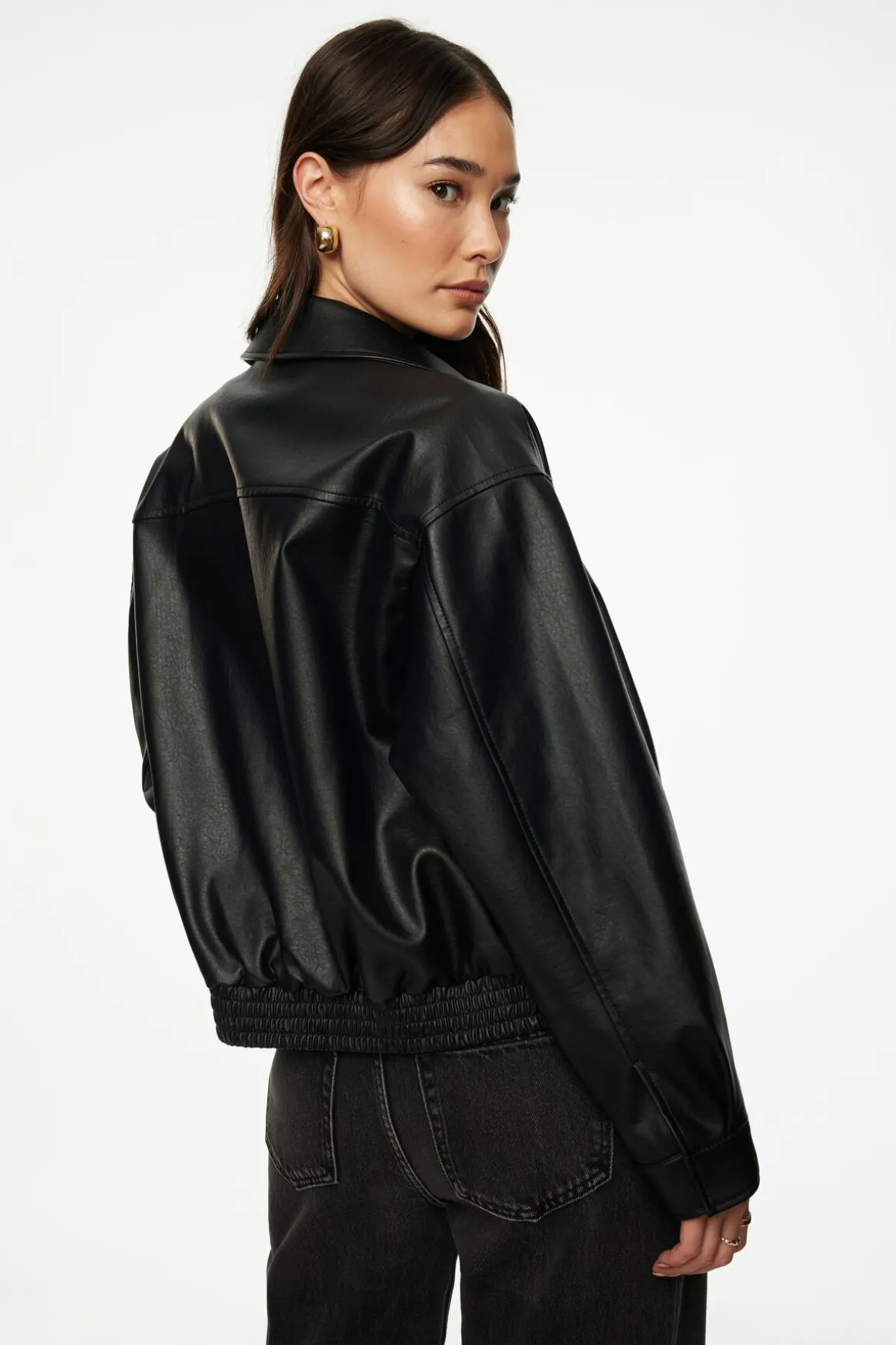 Coats & Jackets | Classic Coats-Dynamite Faux Leather Bomber Jacket Black
