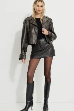 Skirts & Skorts | Skirts-Dynamite Faux Leather Mini Skort Brown