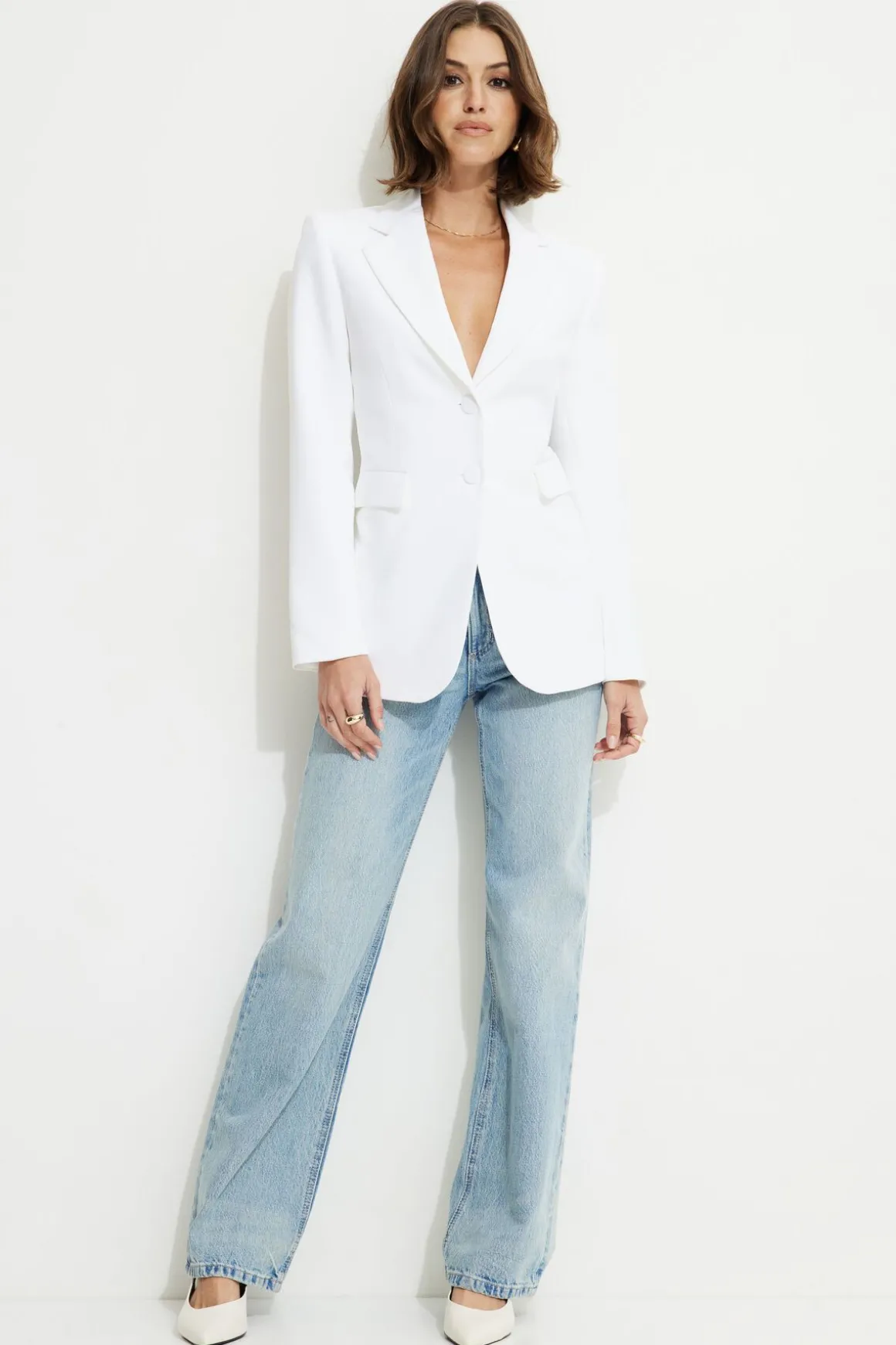 Blazers & Vests-Dynamite Fitted Single Breasted Blazer White