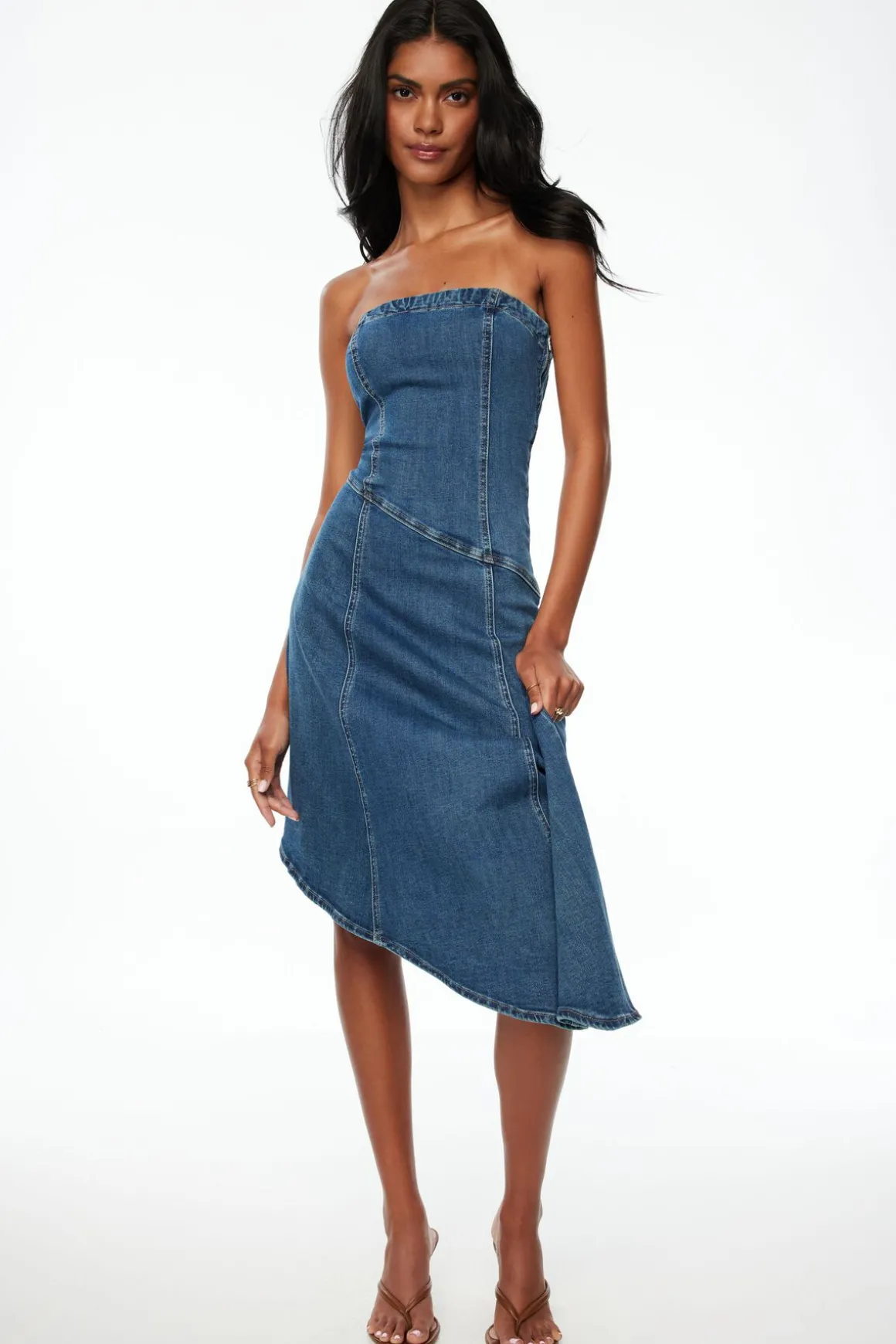 Jeans & Denim | Dresses & Jumpsuits-Dynamite Flare Denim Midi Tube Dress Blue