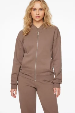 Long Sleeve Tops-Dynamite Fleece Bomber Jacket Gray