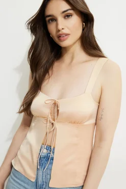 Blouses & Tops | Blouses & Tops-Dynamite Flyaway Satin Tank Top Brown