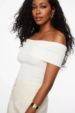 Sweaters & Cardigans | Sweaters-Dynamite Fold Over Off Shoulder Top White