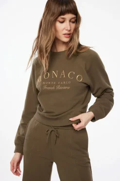 Sweaters & Cardigans | Long Sleeve Tops-Dynamite French Terry Graphic Sweatshirt Brown