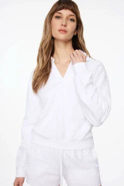Sweaters & Cardigans | Long Sleeve Tops-Dynamite French Terry Polo Sweatshirt White