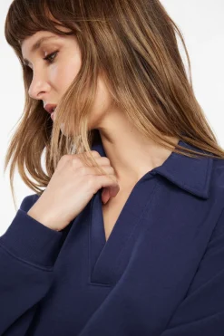 Sweaters & Cardigans | Long Sleeve Tops-Dynamite French Terry Polo Sweatshirt Blue