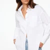 Blouses & Tops | Long Sleeve Tops-Dynamite Frida Oversized Poplin Button Up Shirt White