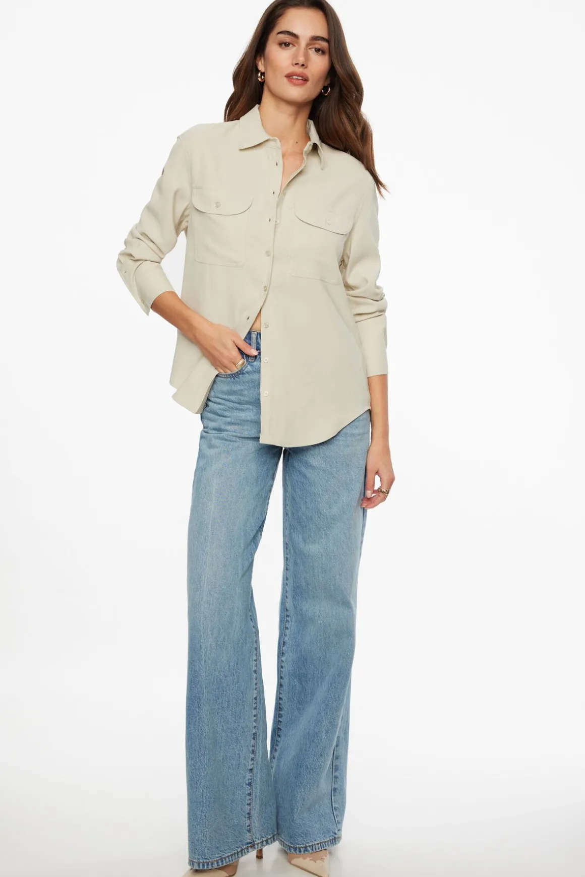 Blouses & Tops | Blouses & Tops-Dynamite Frida Pocket Shirt Brown