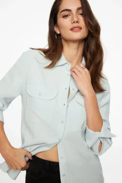 Blouses & Tops | Blouses & Tops-Dynamite Frida Pocket Shirt Blue