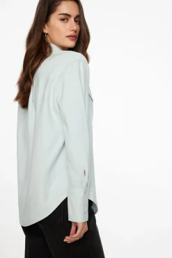 Blouses & Tops | Blouses & Tops-Dynamite Frida Pocket Shirt Blue