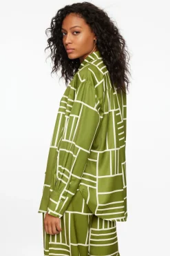 Blouses & Tops | Blouses & Tops-Dynamite Frida Satin Oversized Shirt Green