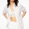 Long Sleeve Tops-Dynamite Frida Striped Oversized  Button Up Shirt Brown