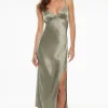 Dresses & Jumpsuits | Midi & Maxi Dresses-Dynamite Geneva Satin Maxi Slip Dress Gray