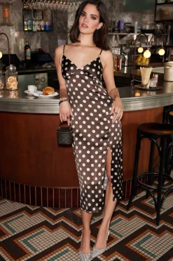 Dresses & Jumpsuits | Midi & Maxi Dresses-Dynamite Geneva Satin Slip Dress Brown