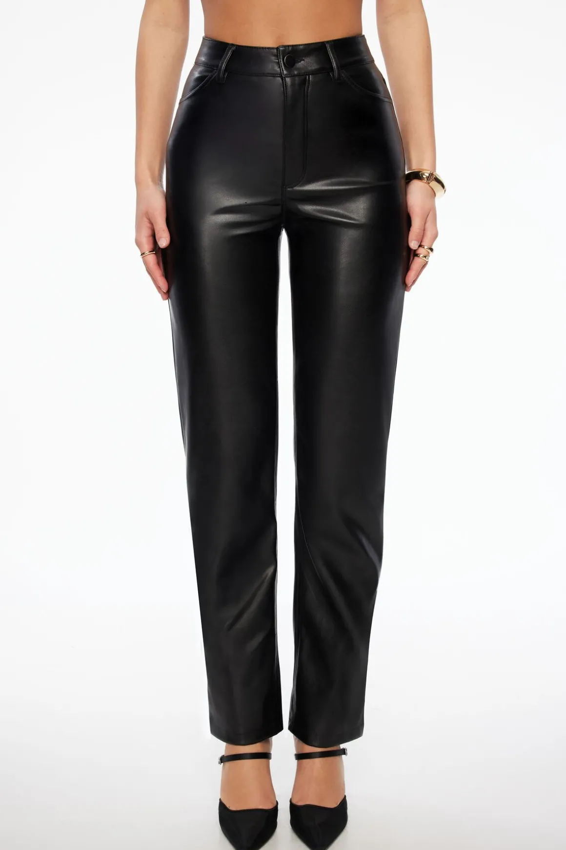 Pants | Straight Leg Pants-Dynamite Gisele Straight Leg Faux Leather Pants Black