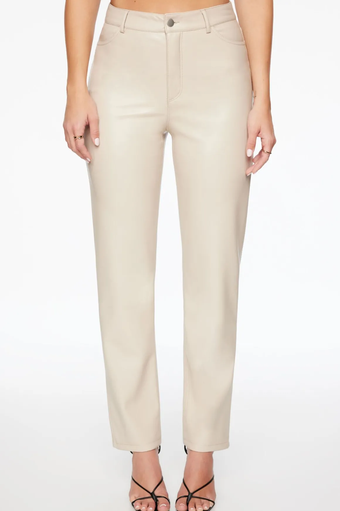 Pants | Straight Leg Pants-Dynamite Gisele Straight Leg Faux Leather Pants Gray