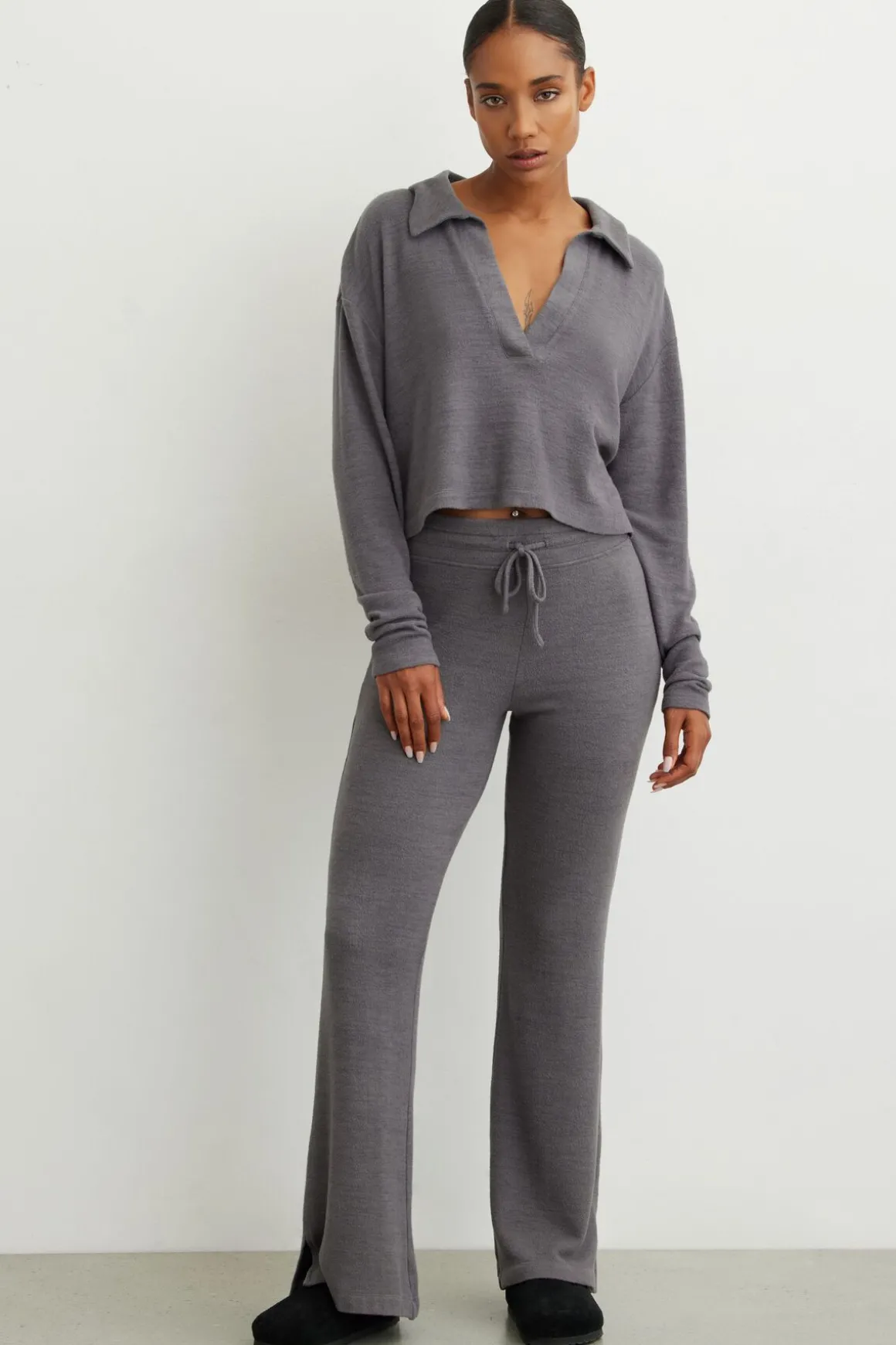 Pants-Dynamite Hacci Flared Pants Gray