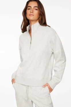 Long Sleeve Tops-Dynamite Half Zip Sweatshirt Gray