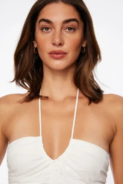 Dresses & Jumpsuits | Mini Dresses-Dynamite Halter Eyelet Mini Dress White