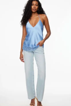 Blouses & Tops | Blouses & Tops-Dynamite Halter Lace Satin Top Blue