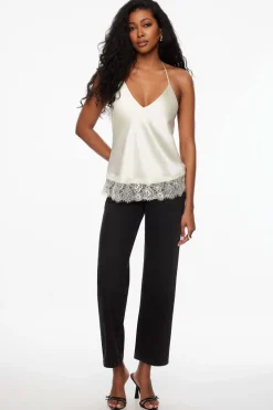 Blouses & Tops | Blouses & Tops-Dynamite Halter Lace Satin Top Brown
