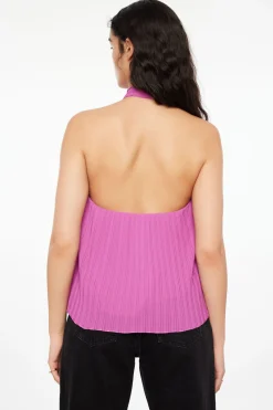 Sleeveless Tops-Dynamite Halter Pleated Top Purple