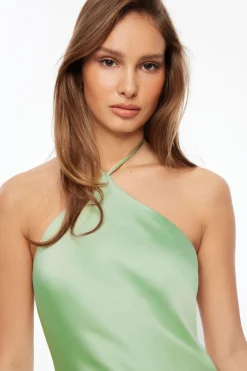 Dresses & Jumpsuits | Midi & Maxi Dresses-Dynamite Halter Satin Maxi Dress Green