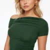 Tees & Tanks | Tees & Tanks-Dynamite Hana Off Shoulder Shirred T Shirt Green