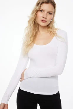 Tees & Tanks | Tees & Tanks-Dynamite Harlynn Long Sleeve Jersey Scoop Neck Top White