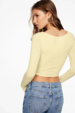 Tees & Tanks | Tees & Tanks-Dynamite Havyn Boatneck Jersey Crop Top Yellow