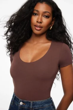 Tees & Tanks | Tees & Tanks-Dynamite Hayden Scoop Neck Bodysuit Brown