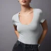 Tees & Tanks | Tees & Tanks-Dynamite Hayden Scoop Neck Bodysuit Gray