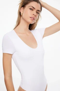 Tees & Tanks | Tees & Tanks-Dynamite Hayden Scoop Neck Bodysuit White
