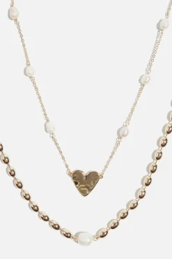 Necklaces-Dynamite Heart Pearl Necklace Set White