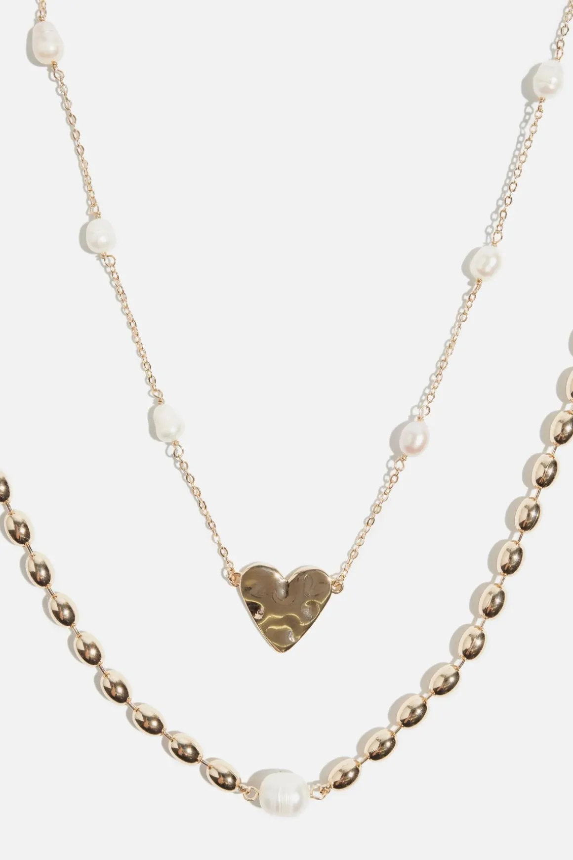Necklaces-Dynamite Heart Pearl Necklace Set White